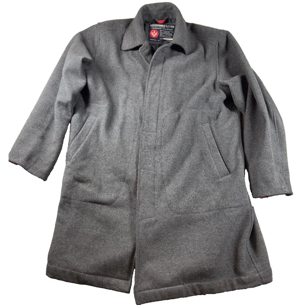 Abercrombie and Fitch Men's Wool Blend  Coat Trench Black Dark Gray XL