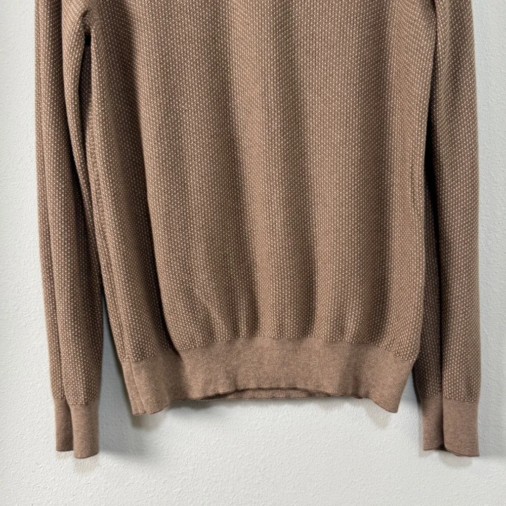 Vince Geo Jacquard Quarter Zip Wool Cashmere Blend Sweater Teton/River Sand Sz M