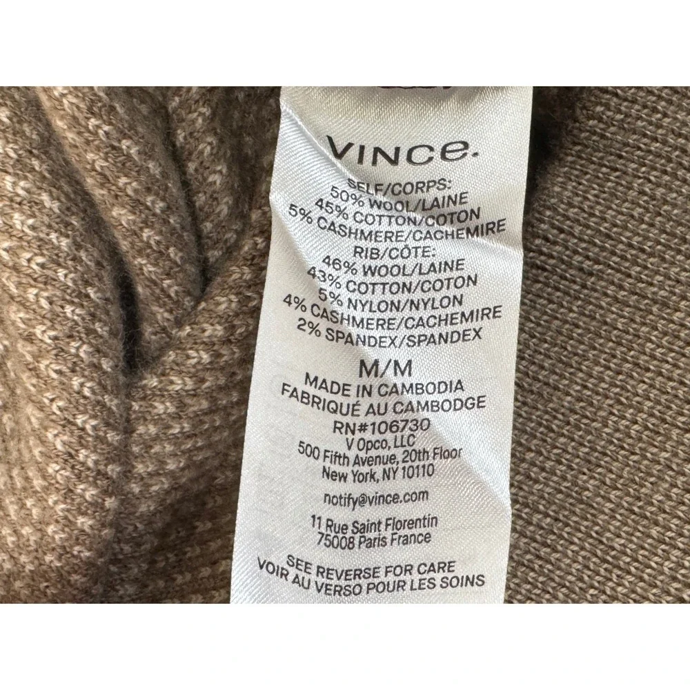 Vince Geo Jacquard Quarter Zip Wool Cashmere Blend Sweater Teton/River Sand Sz M
