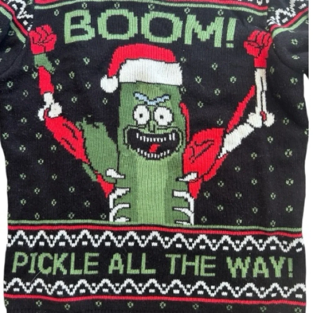 Rick and Morty Boom! Pickle Rick Adult Unisex Ugly Christmas Sweater Black