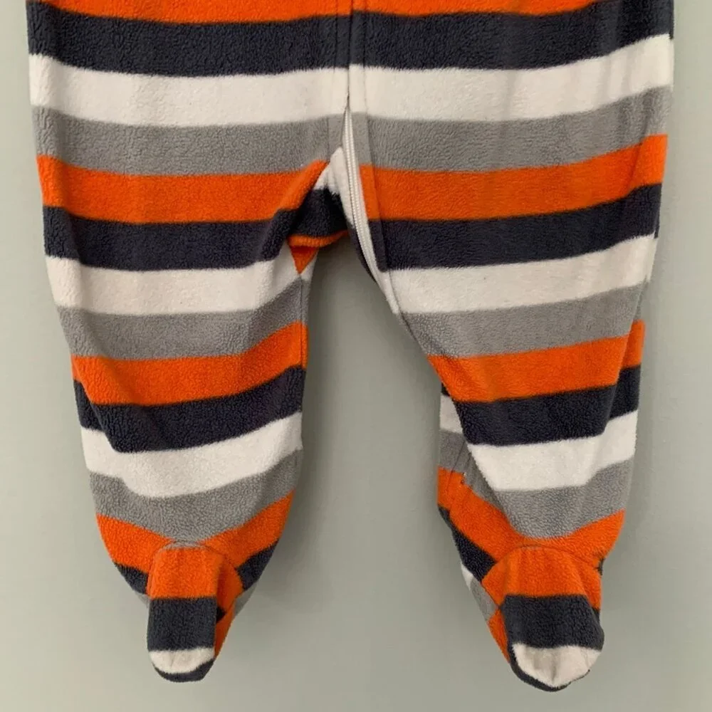 Carters Baby Boy‎ 9M Fleece Footed Sleeper Orange Blue Grey Striped Bear Pajamas