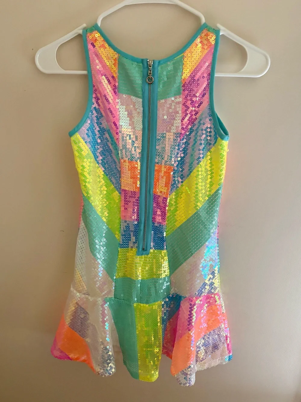 Truly Me by Sara Sara Neon Rainbow Colorblock Stripe Sequin Dress Size 8