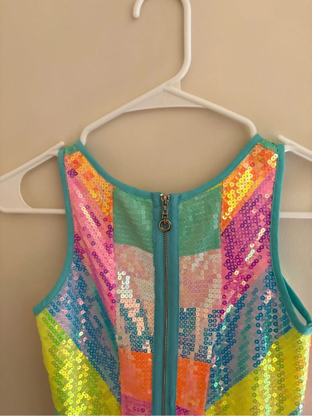 Truly Me by Sara Sara Neon Rainbow Colorblock Stripe Sequin Dress Size 8