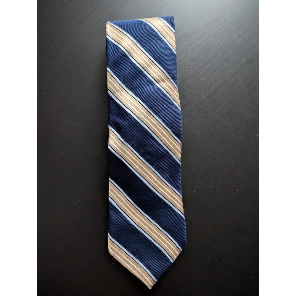 Nautica Silk‎ Tie Necktie Navy Blue Beige 59