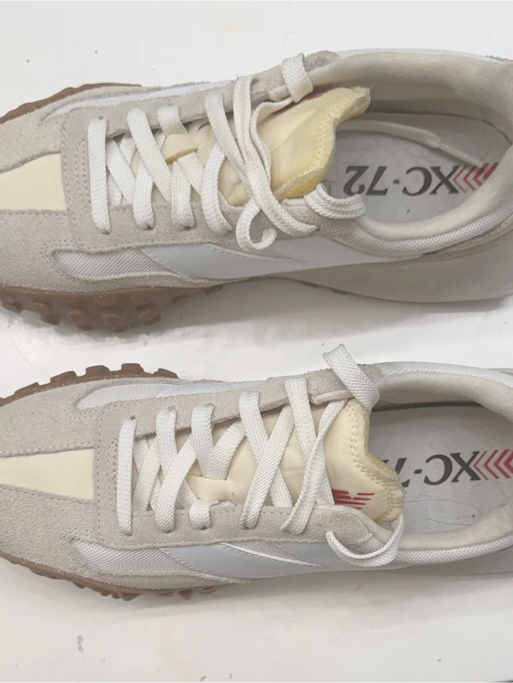 New Balance Beige White Suede Mesh Athletic Sneakers