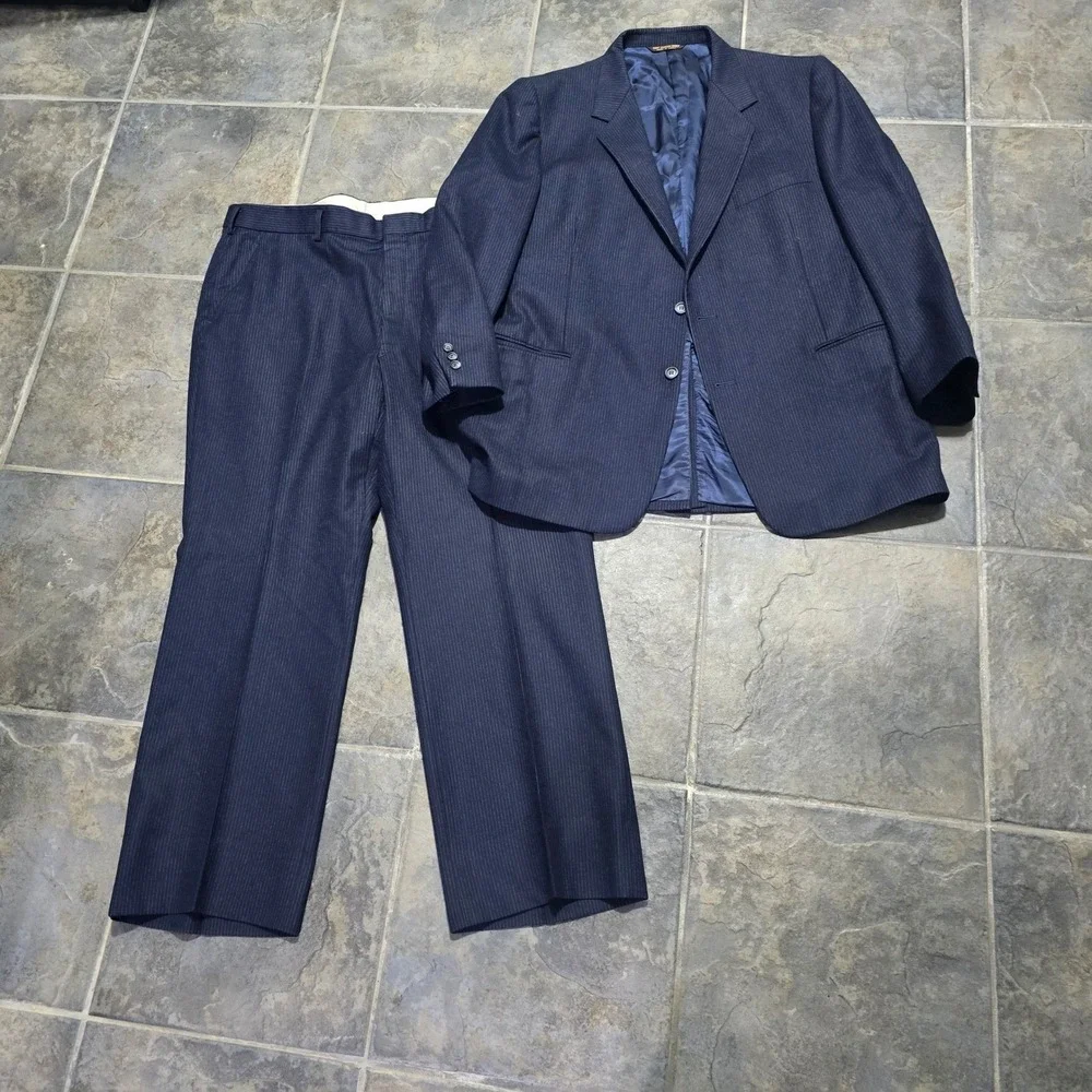 Paul Rene Suit Mens 46R 41x29 Navy Pinstripe 2-Piece Blazer Set vintage