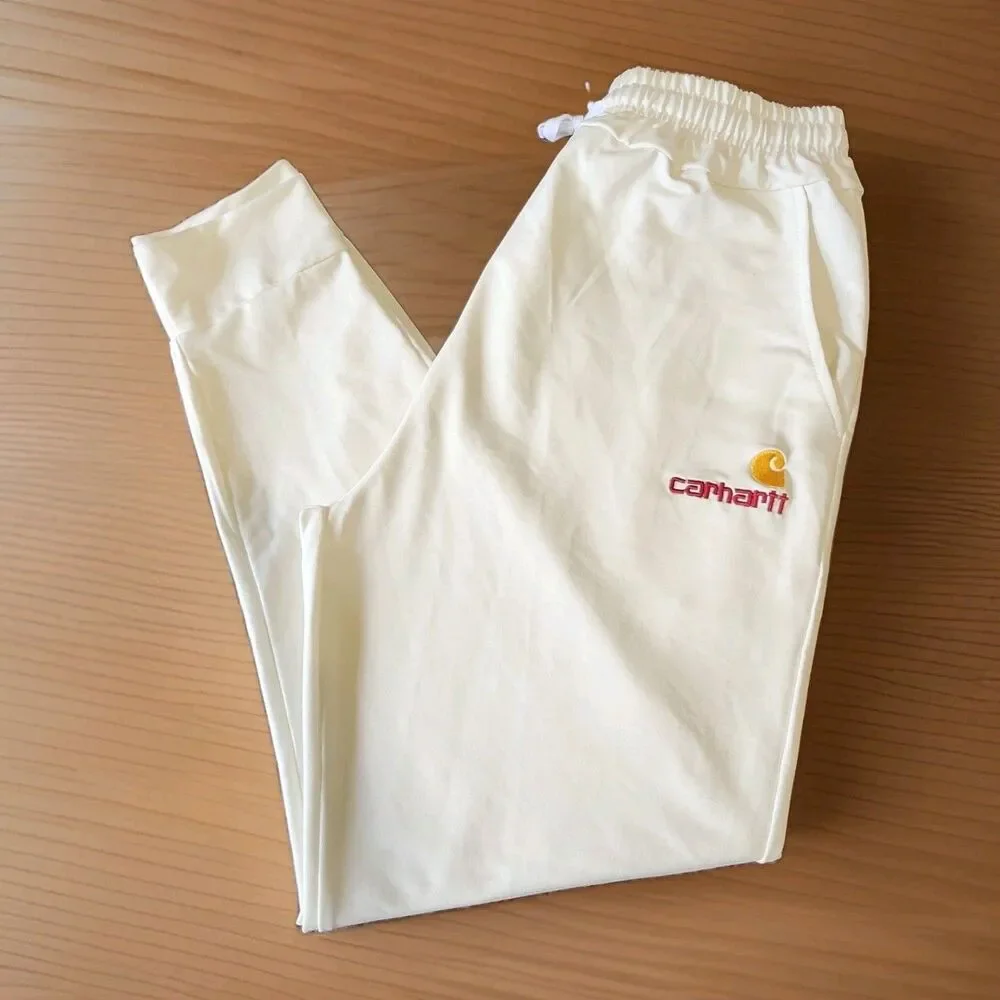 Mens Carhartt Joggers Embroidered Logo Off White Size L Loose Fit Light Stain
