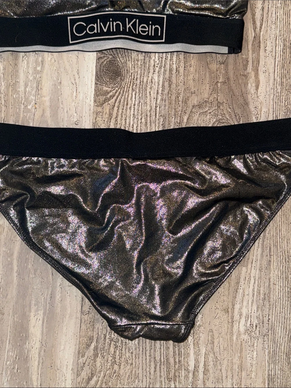 Calvin Klein Shimmery Metallic Black Bralette & Bikini