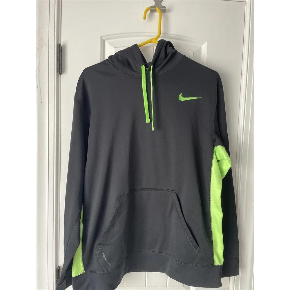 Nike Therma-Fit Black and Green Hoodie Size Large