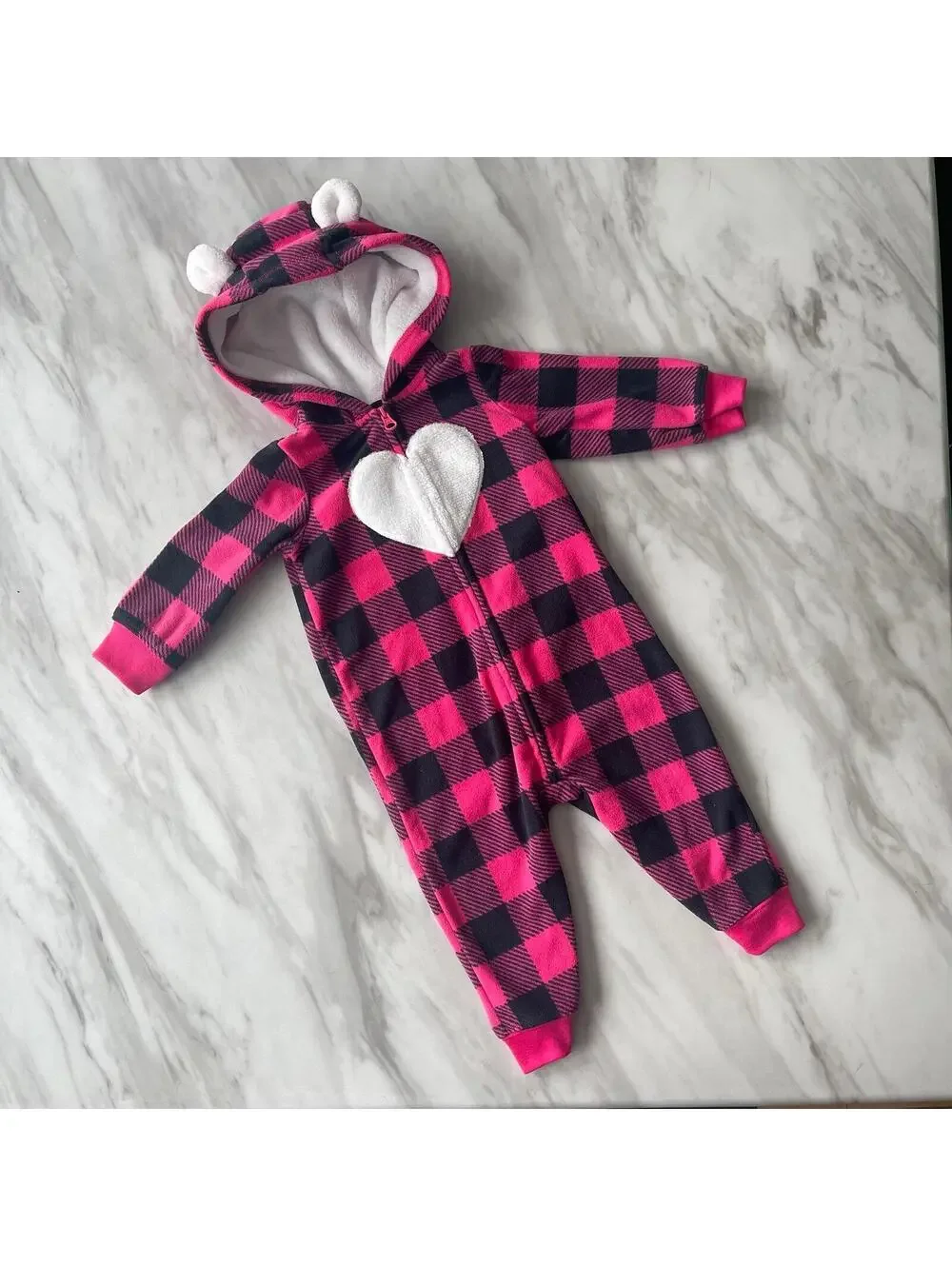 Carters Infant Girl’s Size 9m Pink Plaid Bear Sleeper
