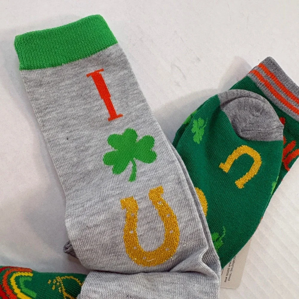 St Patricks Day Crew Socks Women Size 10-13 Green‎ New 3-Pack Lucky