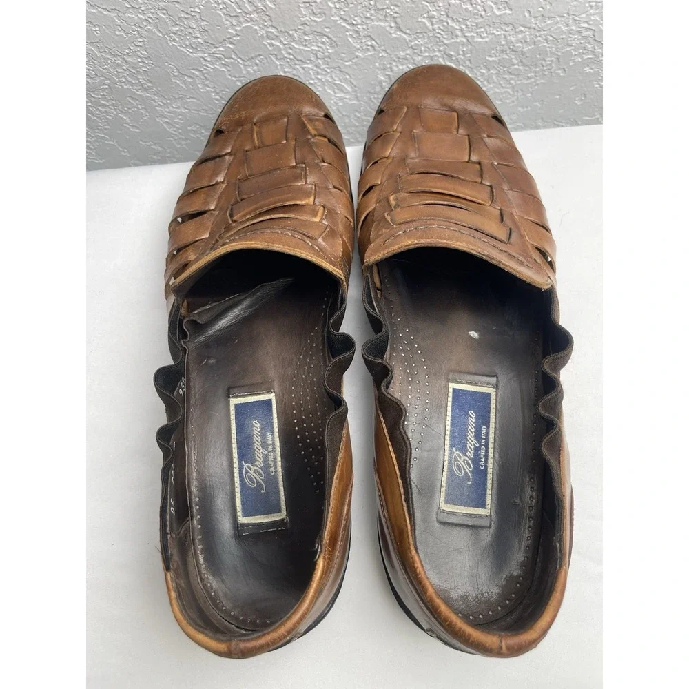 Bragano Italian Woven Brown Leather Slip-On Shoes Size 12M