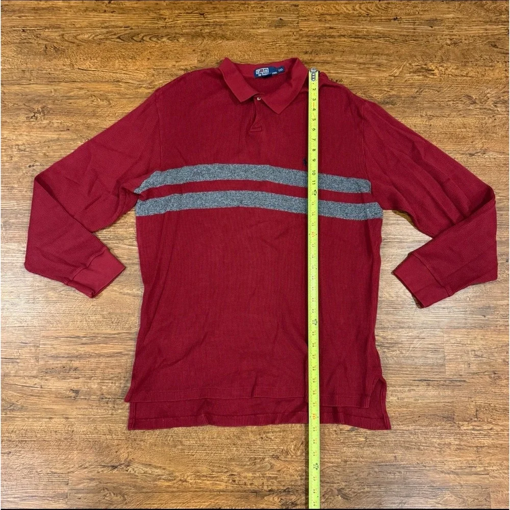 Polo Ralph Lauren Red Waffle Knit Thermal‎ Golf Long Sleeve Polo Shirt Men's 2XL