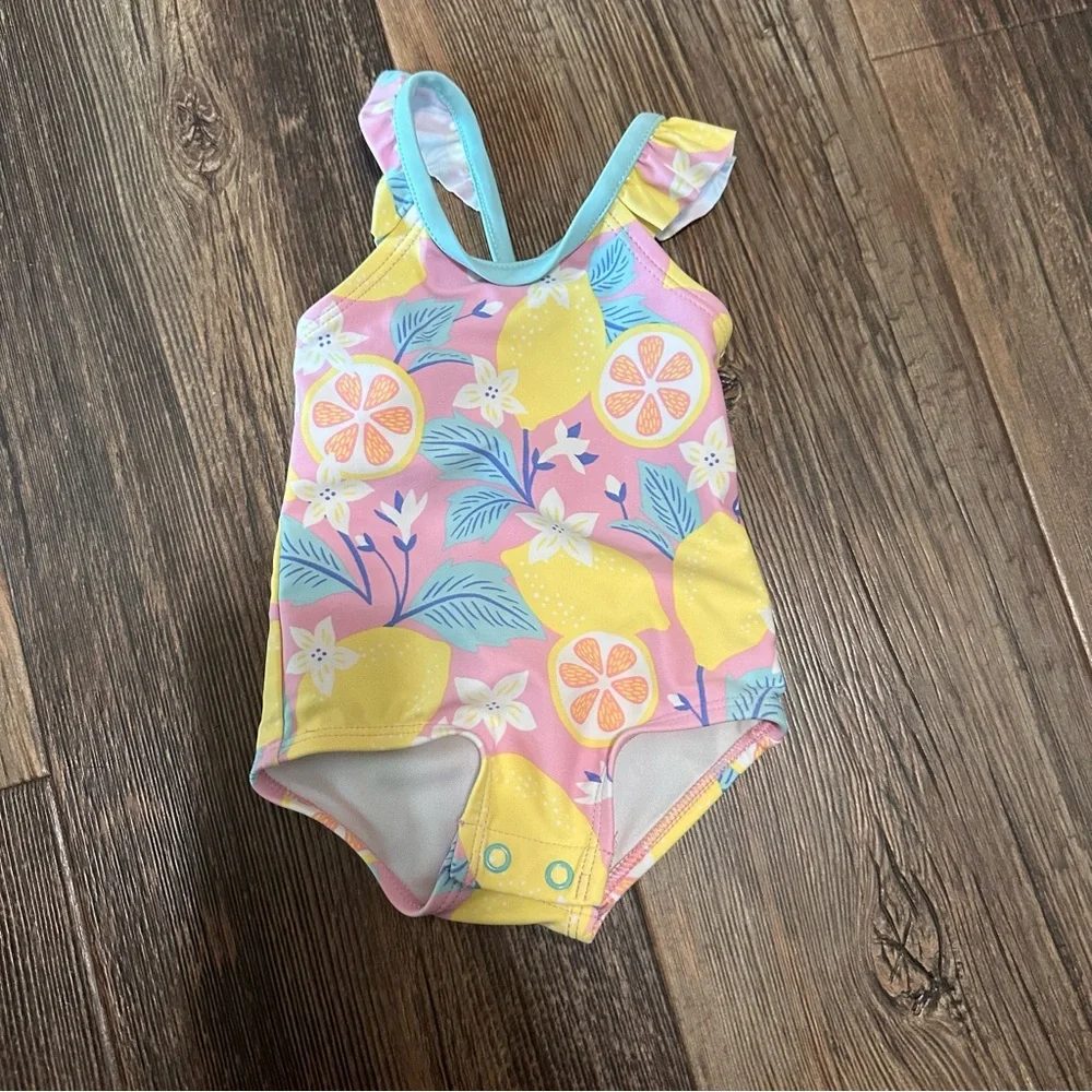 Carters 1-piece baby girl 3 mo swim suit lemon flowers ruffle