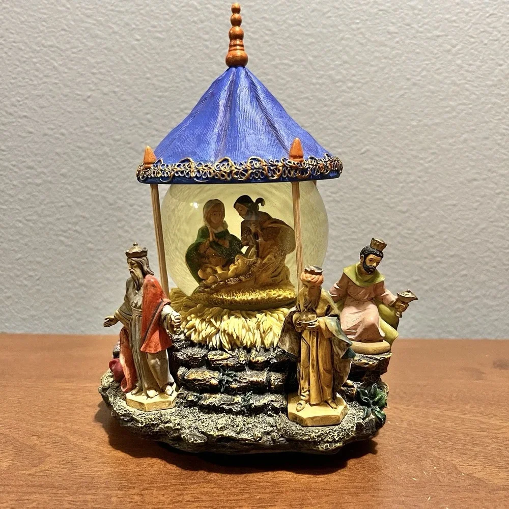 Fontanini Renaissance Nativity Musical Glitterdome 2005 We 3 Kings RARE MODEL‎