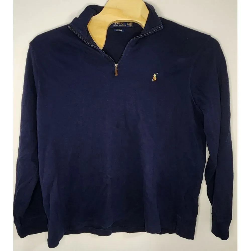Polo Ralph Lauren Mens Size XL Estate Rib Blue Long‎ Sleeve 1/4 Zip Pullover