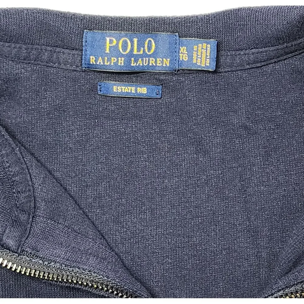 Polo Ralph Lauren Mens Size XL Estate Rib Blue Long‎ Sleeve 1/4 Zip Pullover