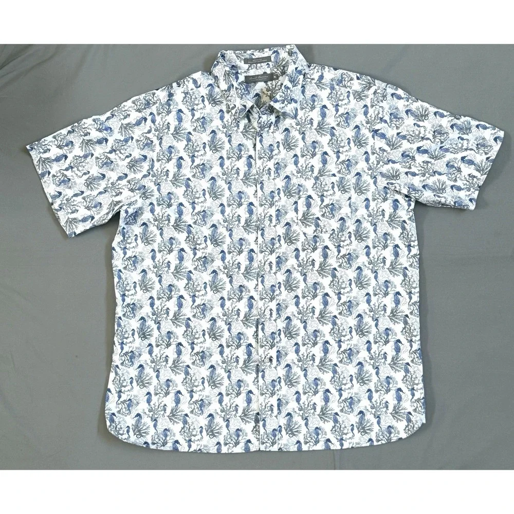 Men's David Cremieux‎ Sea Horse Blue Print Short Sleeve Short Size XL