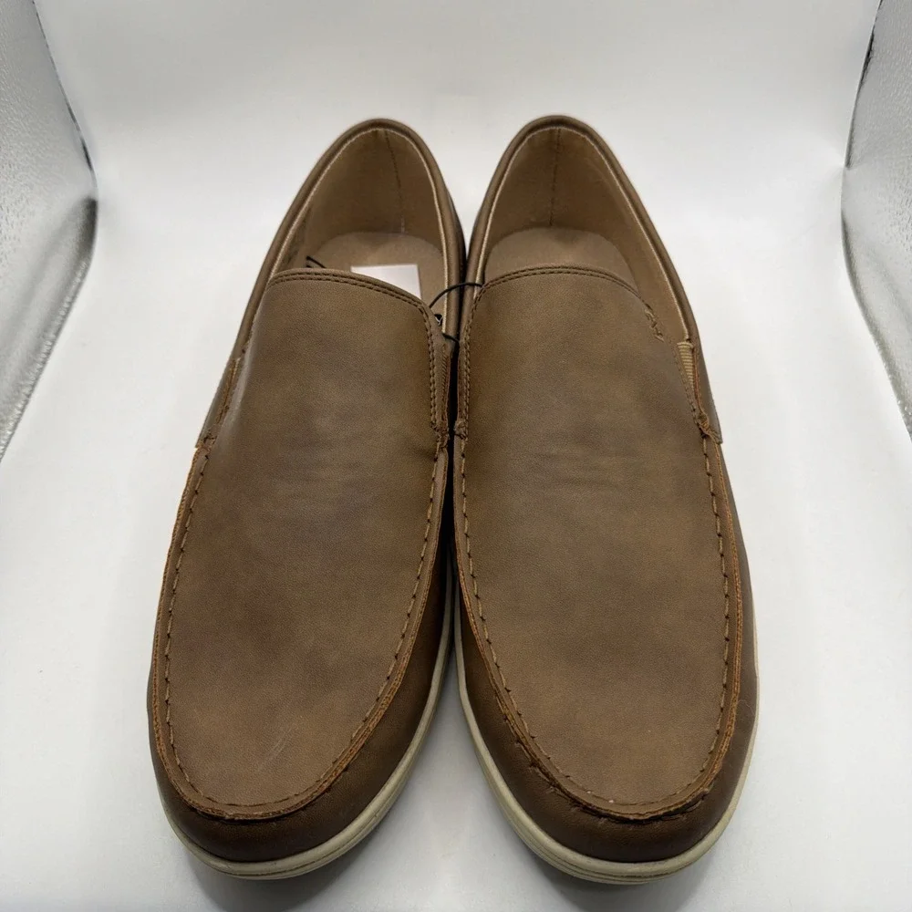 Izod Seapoint Loafers Men's Tan Leather Slip On Mem Foam‎ Casual Mocassin 10.5