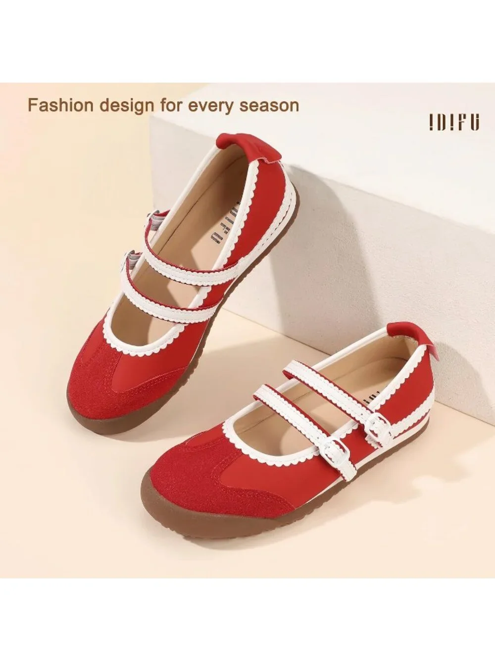 Women's Red Comfortable Ballet Trendy with Elastic Straps Casual Fashion Sneaker
