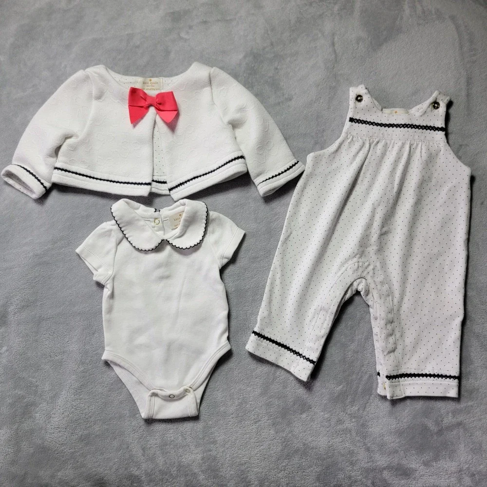 Kate Spade New‎ York Baby Girls 3 Piece Set White Polka Dot 3M Cardigan Romper