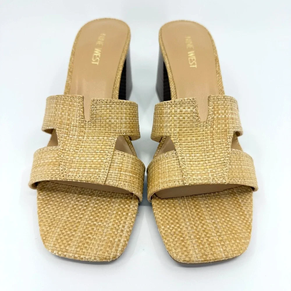 NEW (BOX, NO LID) - Nine West Women's‎ GANDA2 Tan Woven Block Heel 10 Medium WN