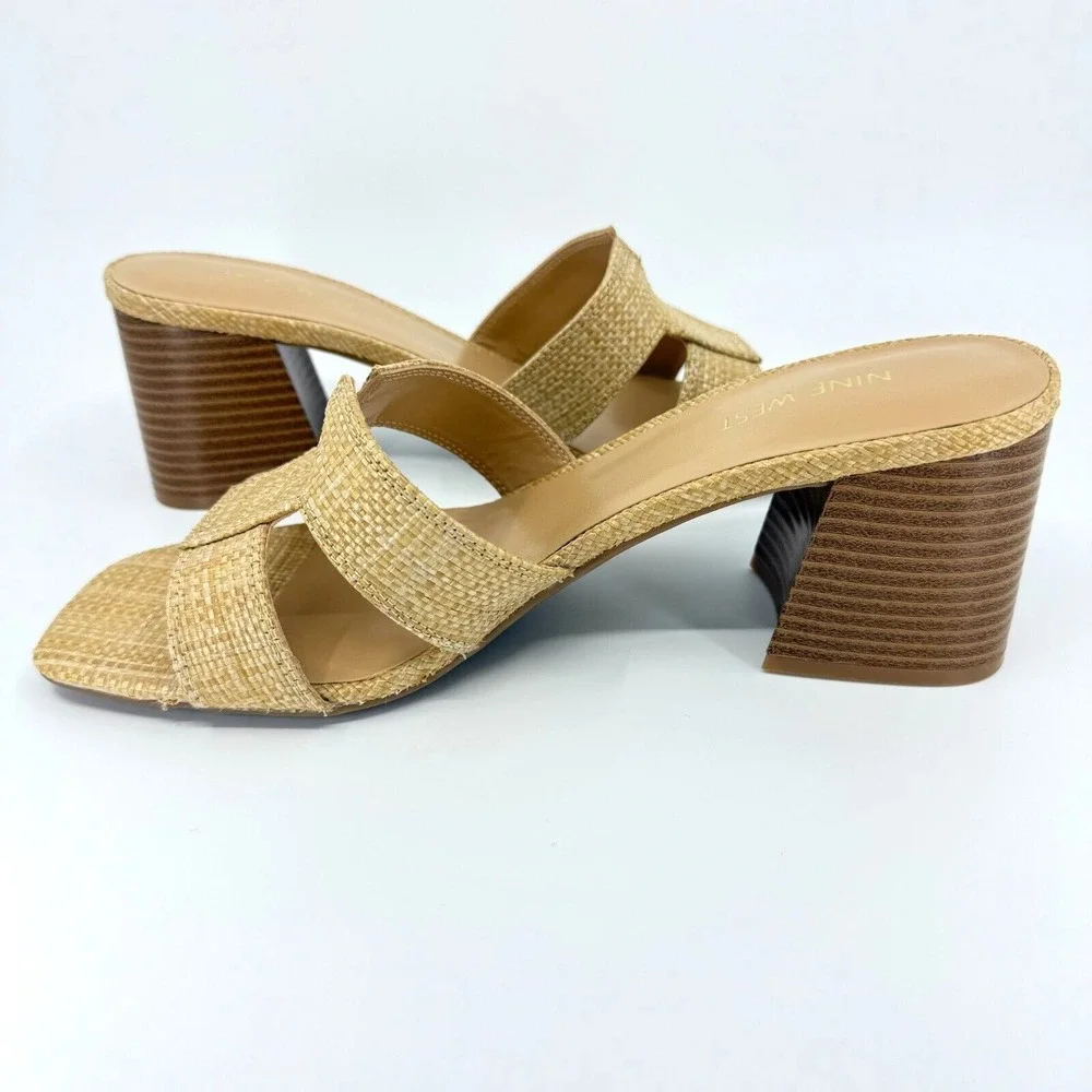 NEW (BOX, NO LID) - Nine West Women's‎ GANDA2 Tan Woven Block Heel 10 Medium WN