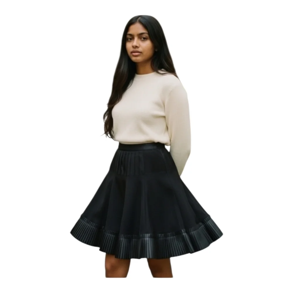 JS Collections Black A-Line Skirt Drop Waist with Pleated Hem‎ Size : 10 Classic