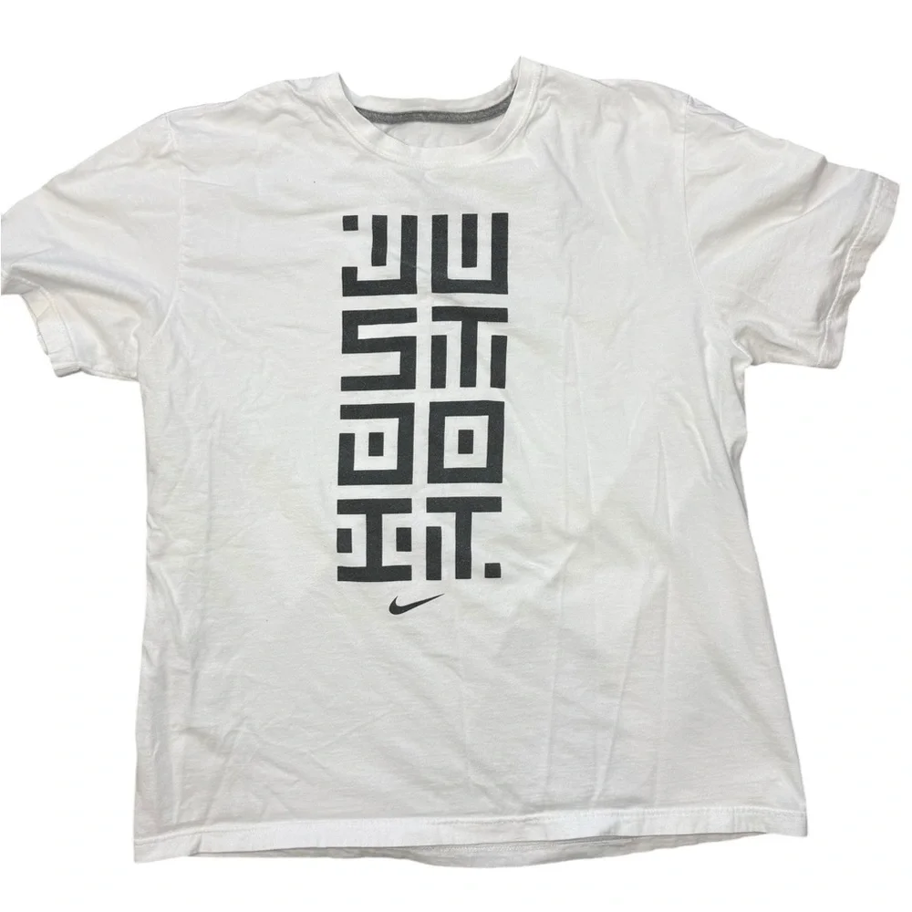 Nike White Tee with Black Geometric Design‎