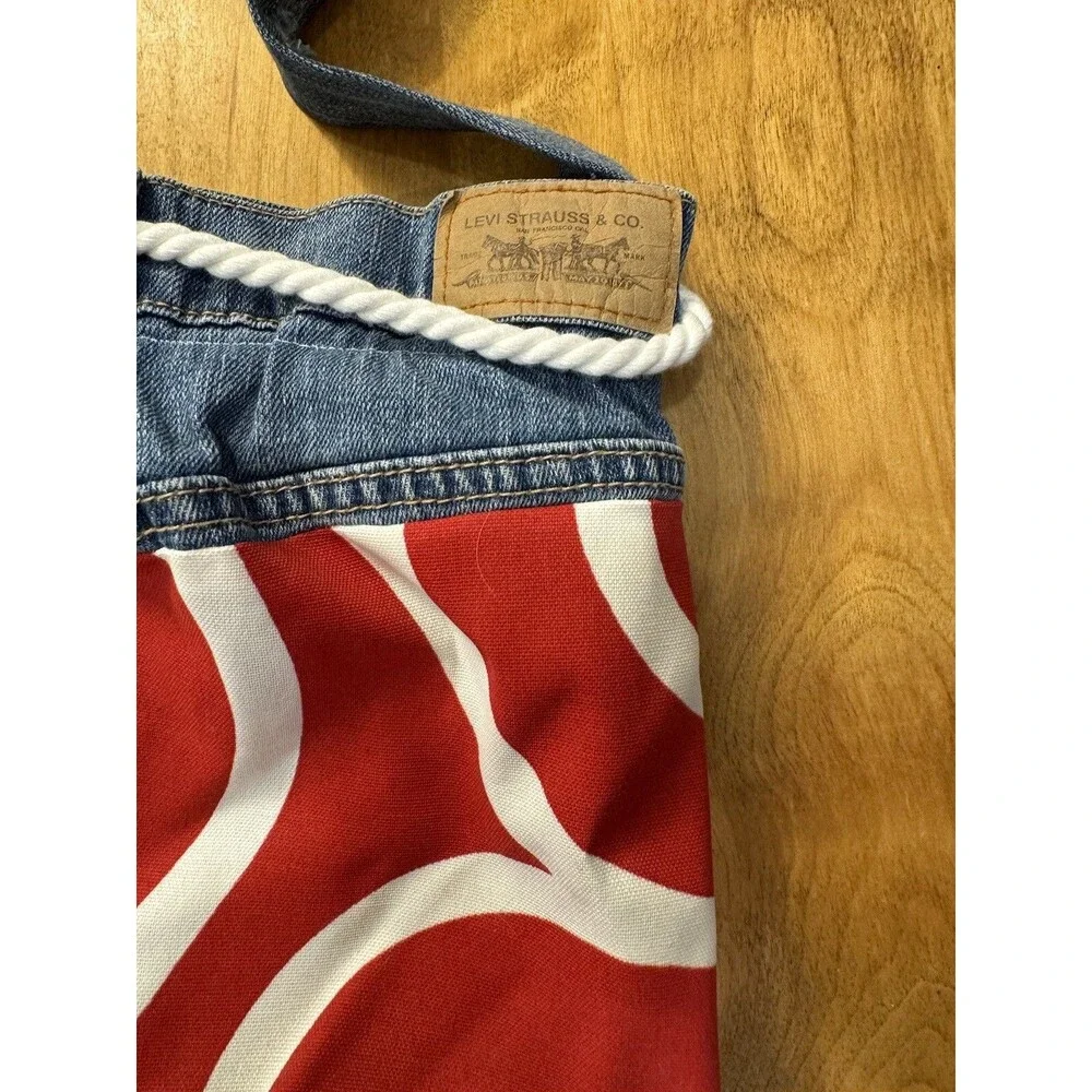 Handmade Crossbody Purse Tote Levis Lauren Denim jeans RED & White Swirl RARE