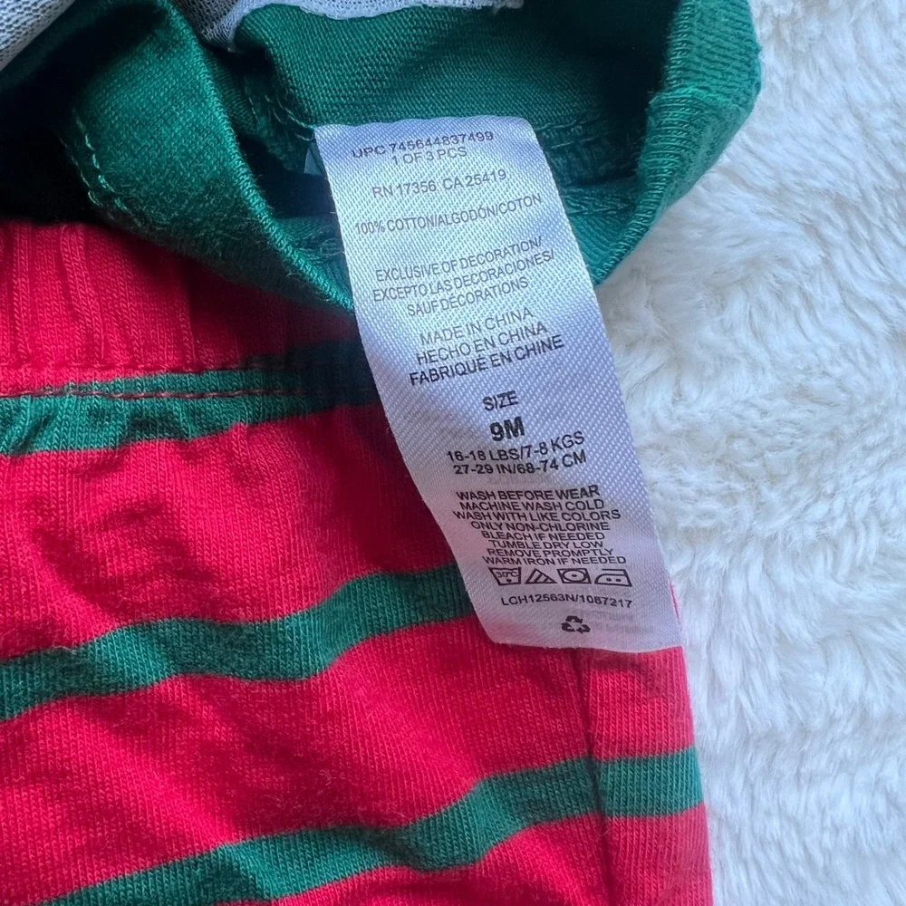 Carters‎ My First Christmas Dachshund Pajama Set Green Red Striped Size 9M