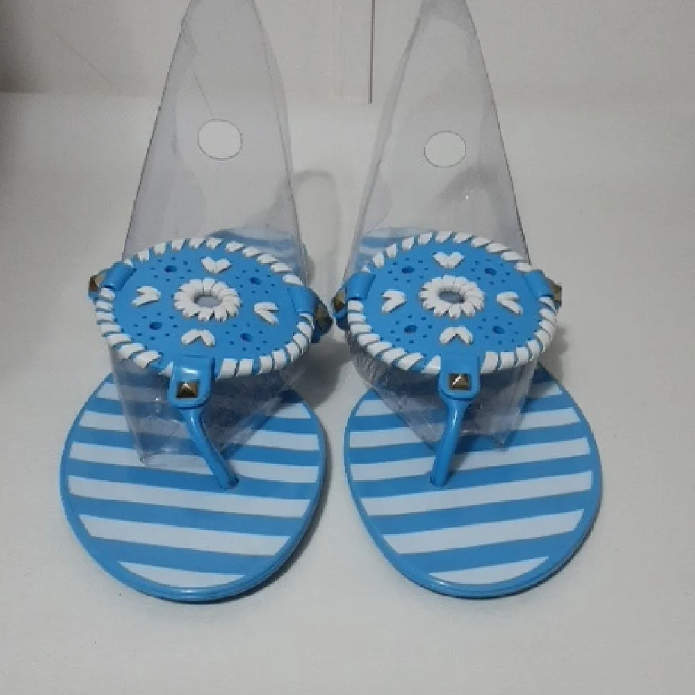 Jack Rogers Thong‎ Blue and White Striped Rubber Sandals