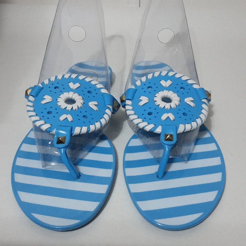 Jack Rogers Thong‎ Blue and White Striped Rubber Sandals
