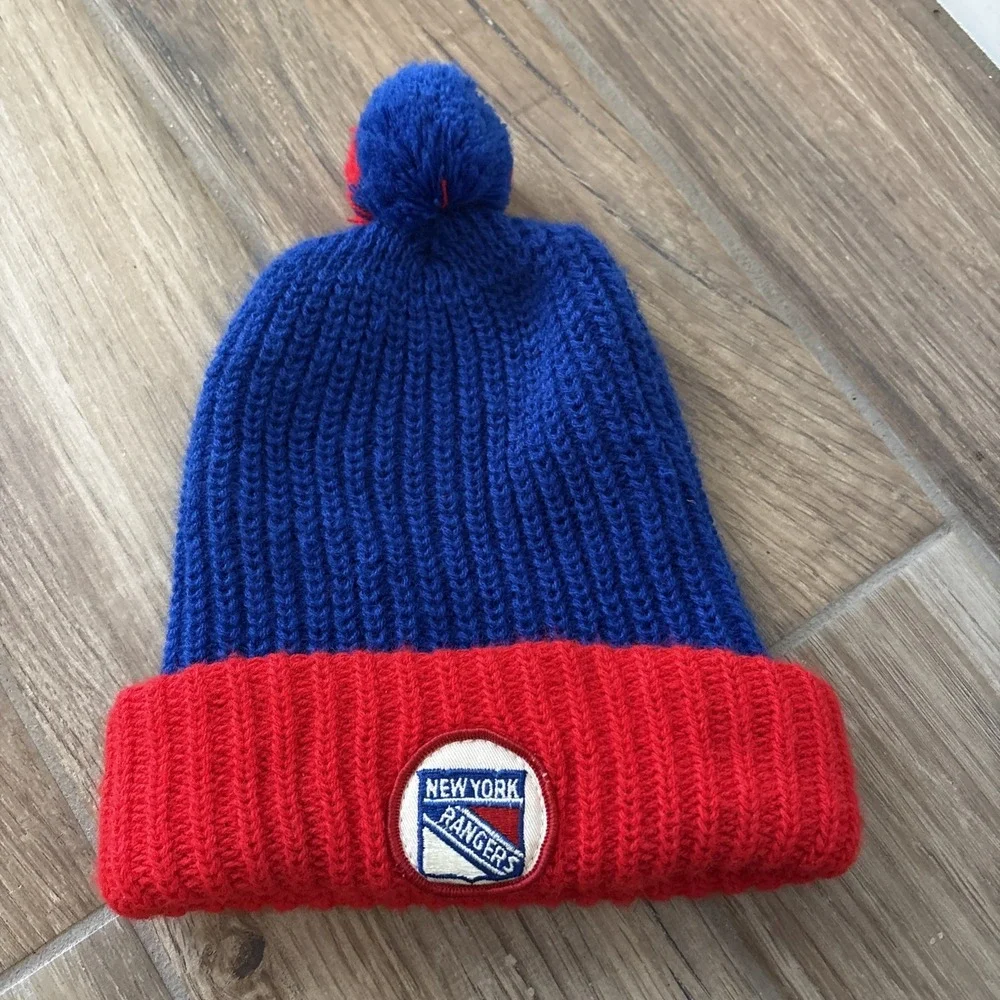 Vintage‎ New York Rangers Hockey Ski Hat Red/blue Pom