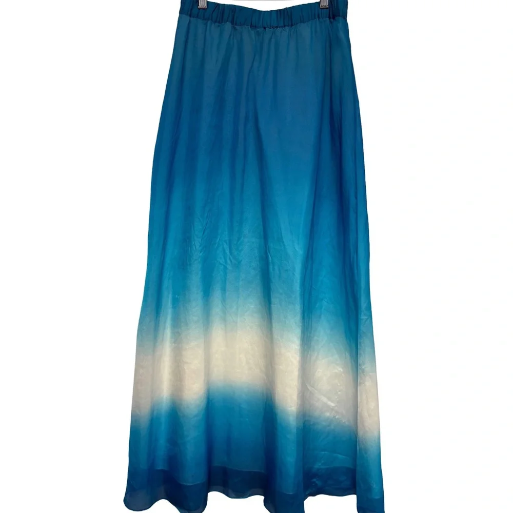White House Black Market Silk Blue and White Ombre Maxi Skirt
