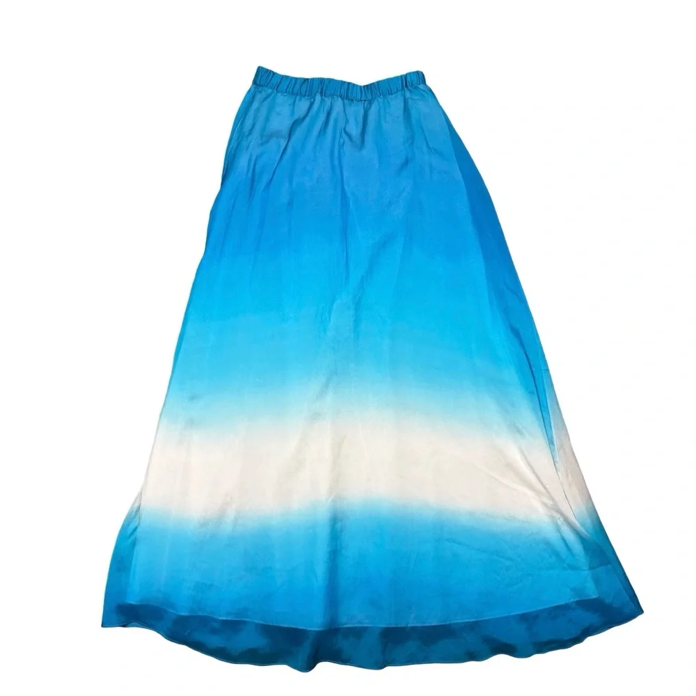 White House Black Market Silk Blue and White Ombre Maxi Skirt