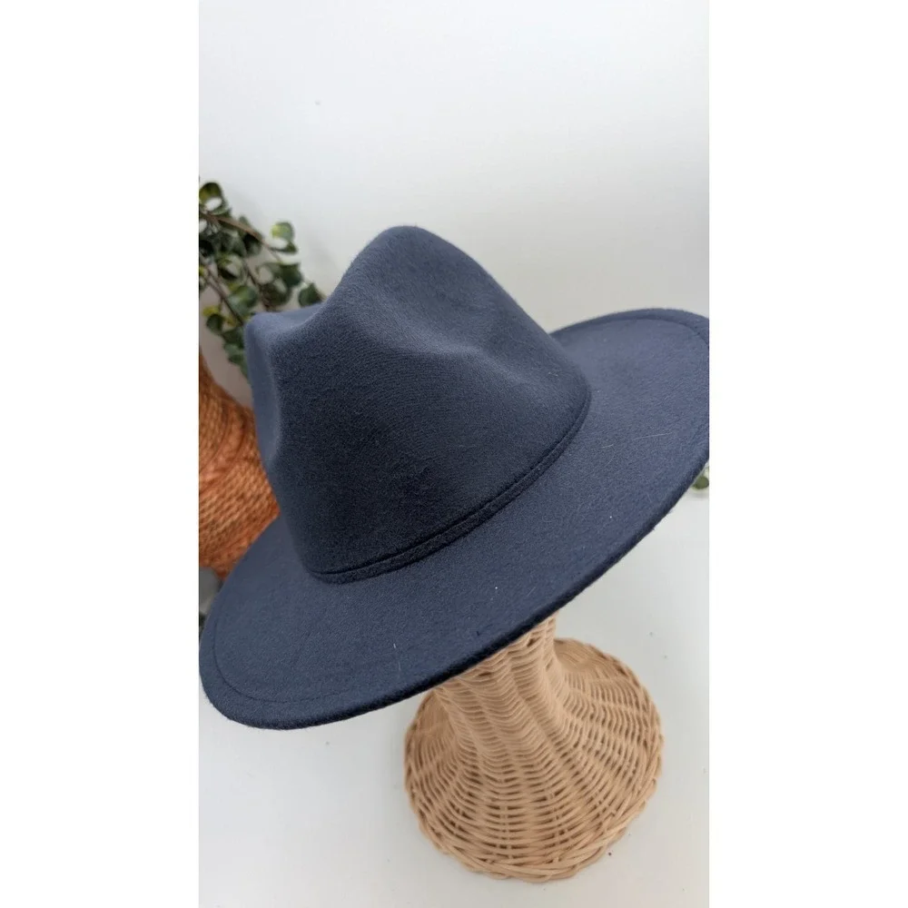 Navy Wide Brim Fedora Hat Size 57 (Medium) Polyester Classic Minimalist Style