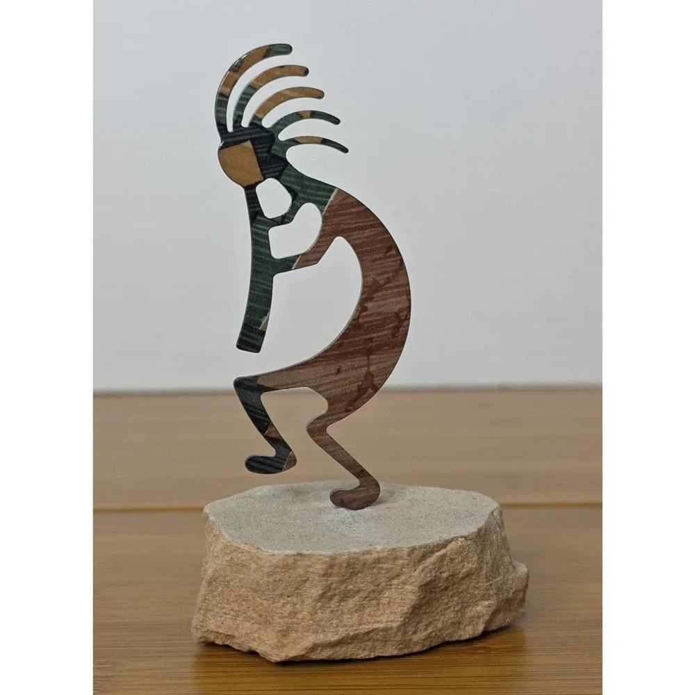 Lazart Kokopelli Metal Art Southwest‎ Enamel Figurine Sandstone 4.5