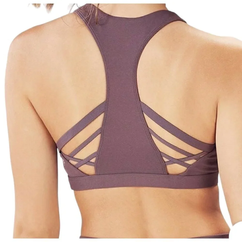 Fabletics Sports Bra Burgundy Mauve Strappy Racer Back, Small