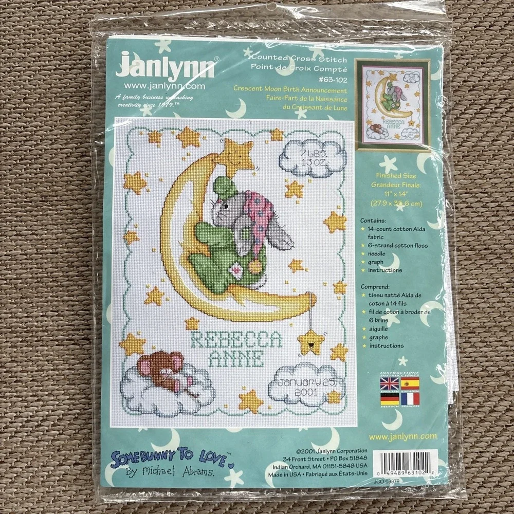 063-0102 Janlynn Counted Cross Stitch Kit 11X14 Some Bunny To Love 2002 Made USA
