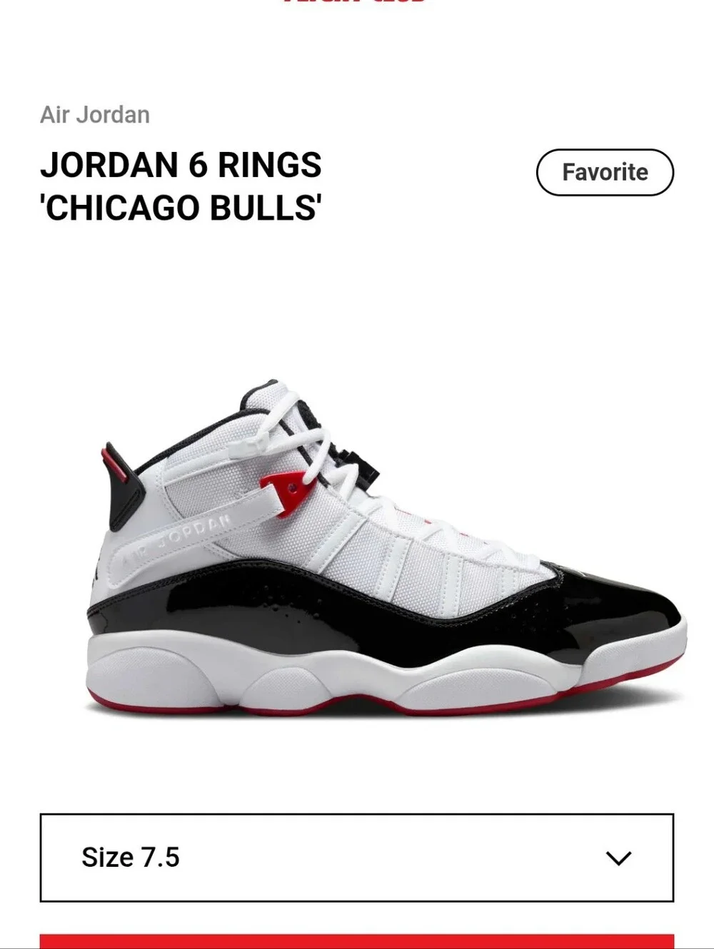 Nike Air Jordan 6 Rings Chicago Bulls White With Black Patent Sneakers Sz 7.5