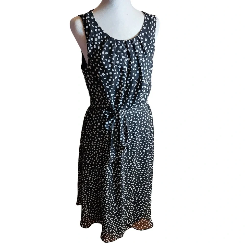 NY Collection Womens Black White Polka Dot Sleeveless Midi Dress CCD0525 PL NWT