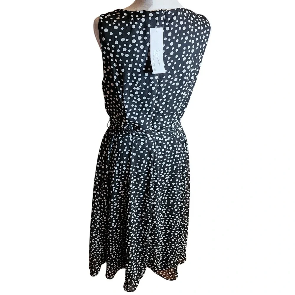 NY Collection Womens Black White Polka Dot Sleeveless Midi Dress CCD0525 PL NWT