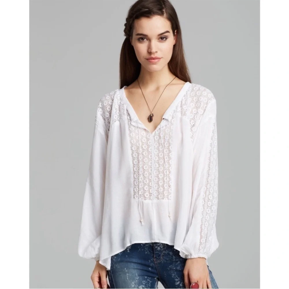 Free People Rare Vintage Moon River Lace High Low Top oversized