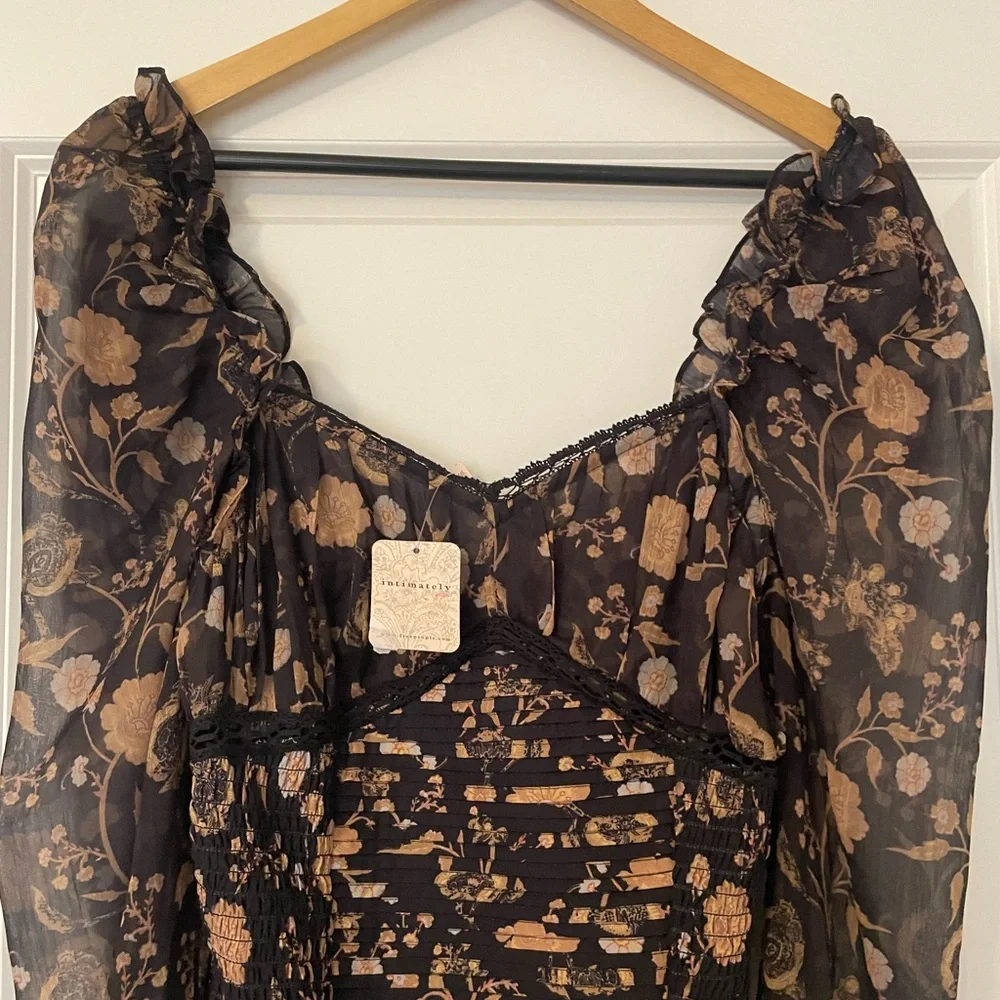 NWT Free People Intimately Brunch Daye Black Combo Floral Sheer Bodysuit