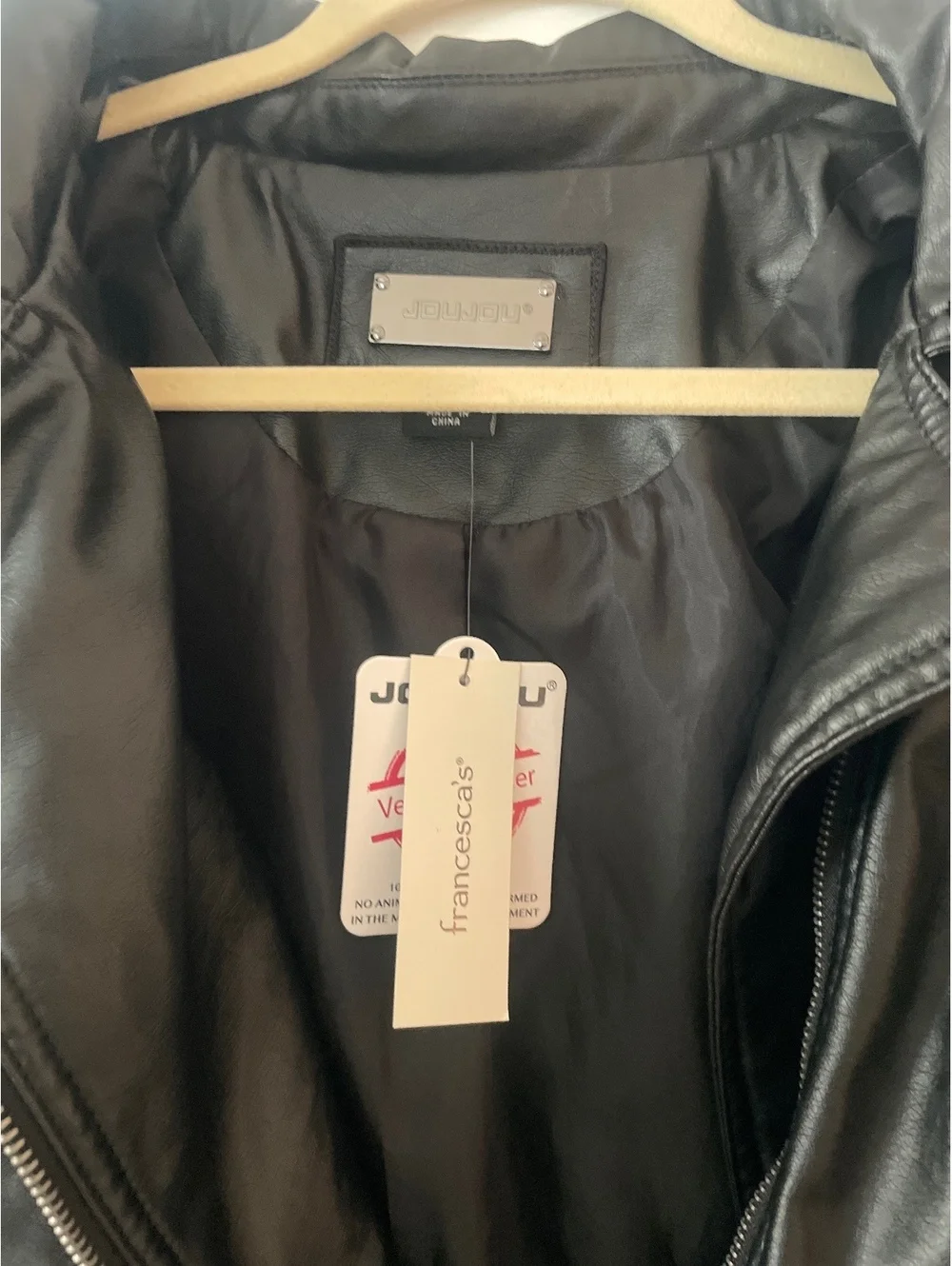 Jou Jou Women's Black Vegan Leather Jacket Size Large with Tags