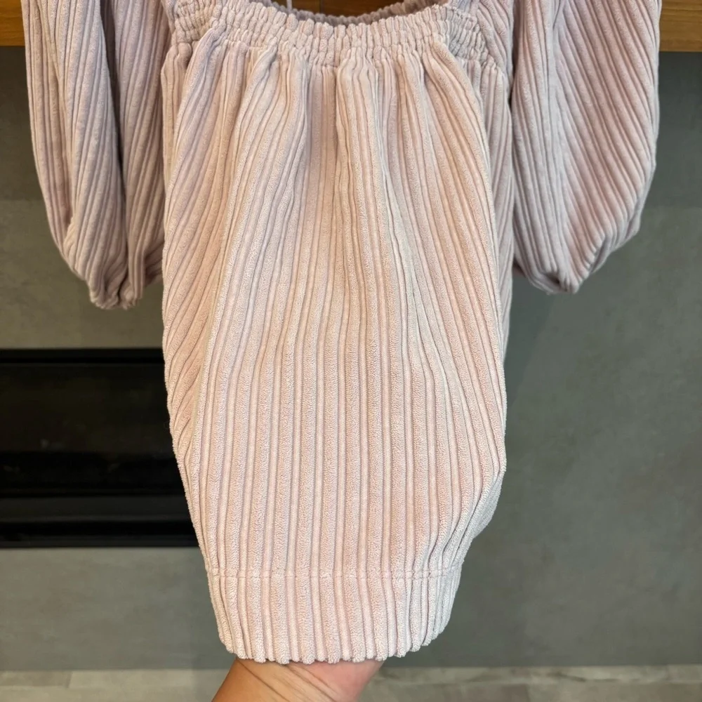 Free People Raquel Cord Puff Sleeve Oversized Textured Blouse, Size M