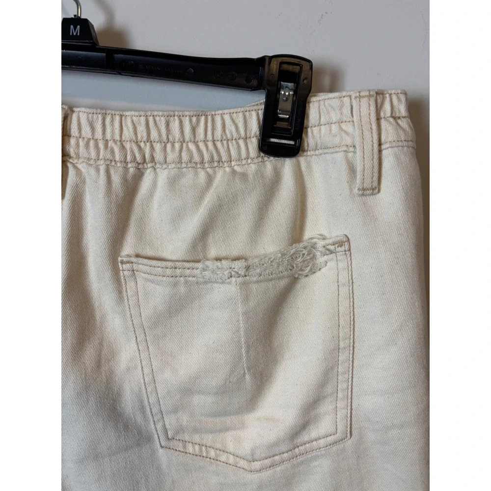 Aerie Womens Distressed Denim Shorts Cream Off White High Waisted Size L