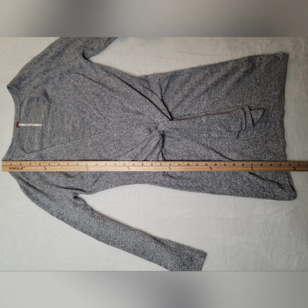 Free People Ginger Cozy Tie Front Sweater Dress Heather Gray Mini XS Long Sleeve
