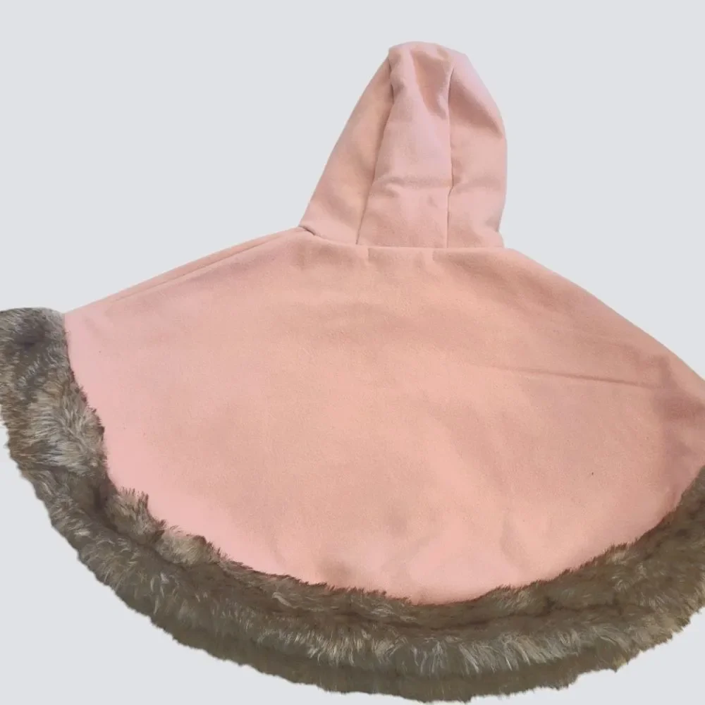 Betsey Johnson‎ Cape Hoodie Toddler Pink Felt With Hearts Faux Fur Sz 18 Mos